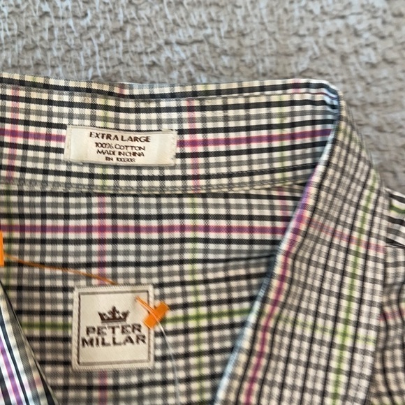 Peter Millar Shirt Mens Extra Large Black & pink green Check Long Sleeve Button - Picture 5 of 8